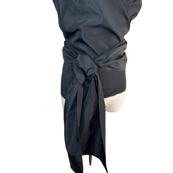 ZARA Black XS Ruffle Neck Wrap Top With Puff Sleeves & Side Sash Tie - Picture 10 of 16